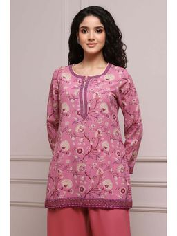 Biba - Pink Floral Regular Kurta