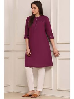 Biba - Maroon Solid/Plain Straight Kurta