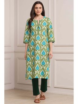Biba - Cream Floral Straight Kurta