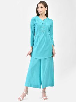 SPAN - Blue Solid/Plain A-Line Kurti