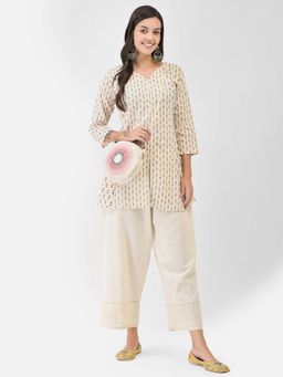 SPAN - White Printed A-Line Kurti