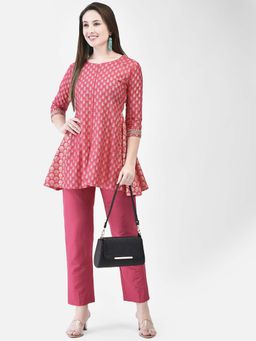SPAN - Pink Printed A-Line Kurti