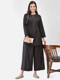 SPAN - Black Solid/Plain Straight Kurti