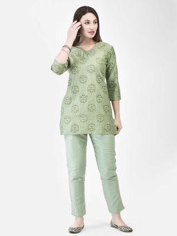 SPAN - Green Printed A-Line Kurti