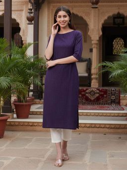 Shaily - Navy Blue Stripes Regular Kurta