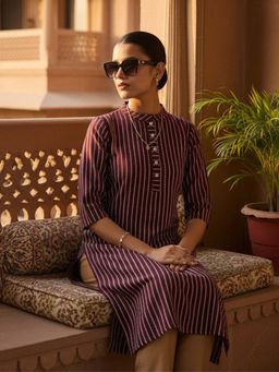 Shaily - Maroon Stripes Regular Kurta