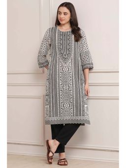 Biba - White Printed Straight Kurta