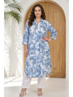 W - Blue Floral Straight Kurta