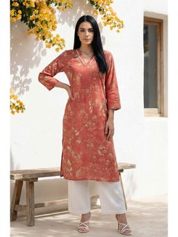 W - Rust Floral Straight Kurta
