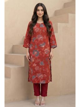 W - Rust Floral Straight Kurta