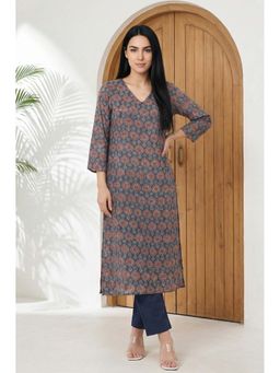 W - Grey Floral Straight Kurta