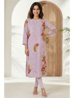 W - Lavender Floral Straight Kurta