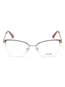 IRUS - Women Half Rim Cat Eye Shiny Brown Metal Eyeglass Frame (53)