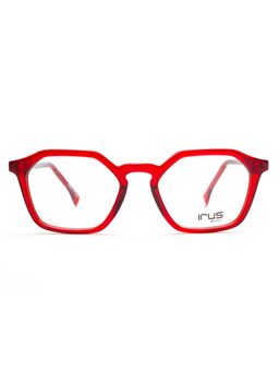 IRUS - Unisex Full Rim Irregular Shiny Crystal Red Acetate Eyeglass Frame (51)