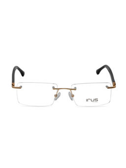 IRUS - Men Rimless Rectangle Shiny Gold Metal Eyeglass Frame (54)