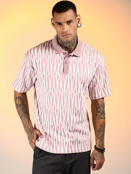 Campus Sutra - Men'S Rouge Pink Veined Polo T-Shirt