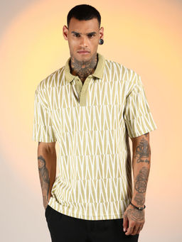 Campus Sutra - Men'S Olive Green Veined Polo T-Shirt