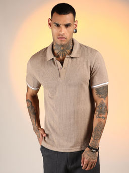 Campus Sutra - Men'S Hazelnut Beige Textured Polo T-Shirt