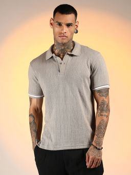 Campus Sutra - Men'S Cloud Grey Textured Polo T-Shirt
