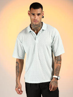 Campus Sutra - Men'S Baby Blue Rhombus-Self Design Polo T-Shirt