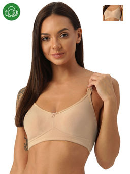Inner Sense - Organic Cotton Antimicrobial Soft Nursing Bra with Removable Pads Nude (Pack of 2)