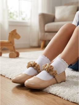 Carlton London - Girls Beige Mary Jane Comfortable Ballerina