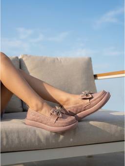 Carlton London - Girls Pink Slip-On Sparkle Accent Quilted Bow Loafers