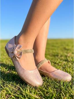 Carlton London - Girls Pink Metallic Mary Jane Comfortable Ballerina