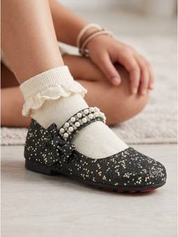 Carlton London - Girls Black Glitter Mary Jane Comfortable Ballerina
