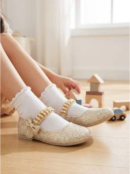 Carlton London - Girls Gold Glitter Mary Jane Comfortable Ballerina