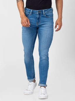 Spykar - Men Mid Blue Cotton Slim Fit Narrow Length Jeans (Skinny)