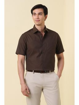 Allen Solly - Men Brown Textured Half Sleeves Formal Shirt