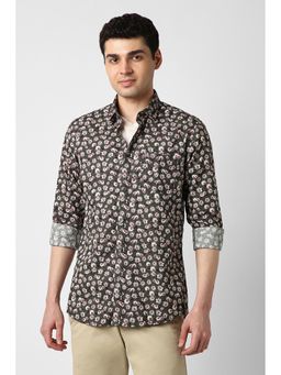 Peter England - Men Dark Grey Regular Fit Print Full Sleeves Casual Shirt