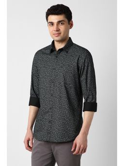 Peter England - Men Black Regular Fit Print Full Sleeves Casual Shirt