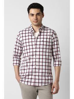 Peter England - Men White Regular Fit Check Full Sleeves Casual Shirt