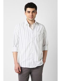 Peter England - Men White Regular Fit Stripe Full Sleeves Casual Shirt