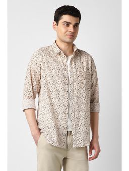 Peter England - Men Beige Regular Fit Print Full Sleeves Casual Shirt