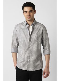 Peter England - Men Grey Regular Fit Print Full Sleeves Casual Shirt