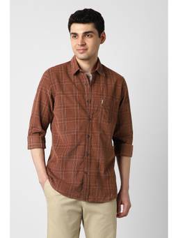 Peter England - Men Brown Regular Fit Check Full Sleeves Casual Shirt