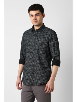 Peter England - Men Black Regular Fit Print Full Sleeves Casual Shirt