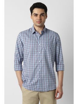Peter England - Men Light Blue Regular Fit Check Full Sleeves Casual Shirt