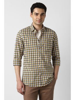 Peter England - Men Yellow Regular Fit Check Full Sleeves Casual Shirt