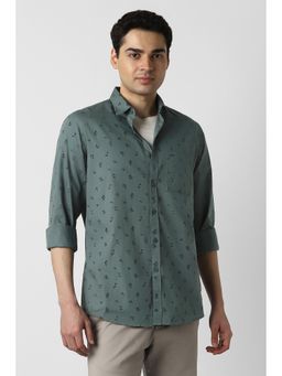 Peter England - Men Green Regular Fit Print Full Sleeves Casual Shirt