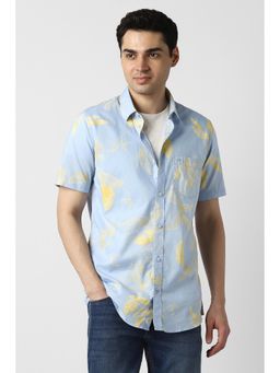 Peter England - Men Light Blue Regular Fit Print Half Sleeves Casual Shirt