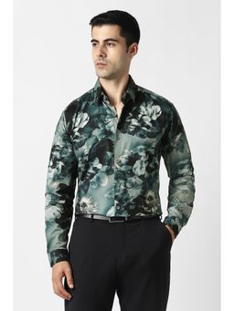 Van Heusen - Men Green Floral Print Full Sleeves Party Shirt