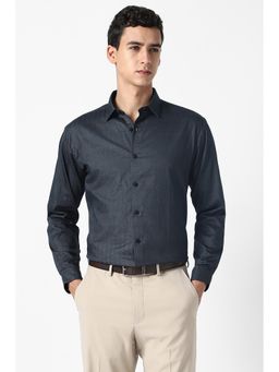 Van Heusen - Men Navy Texture Full Sleeves Formal Shirt