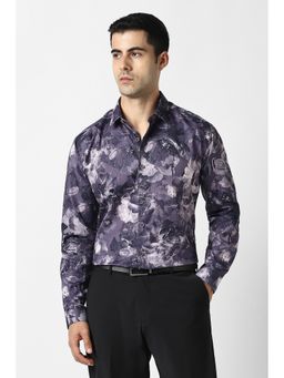 Van Heusen - Men Purple Floral Print Full Sleeves Party Shirt