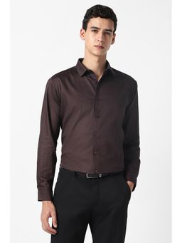 Van Heusen - Men Brown Texture Full Sleeves Formal Shirt