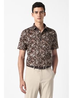 Van Heusen - Men Brown Print Half Sleeves Party Shirt