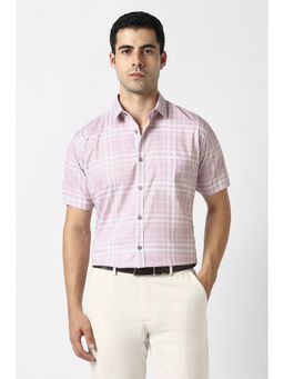 Van Heusen - Men Pink Check Half Sleeves Formal Shirt